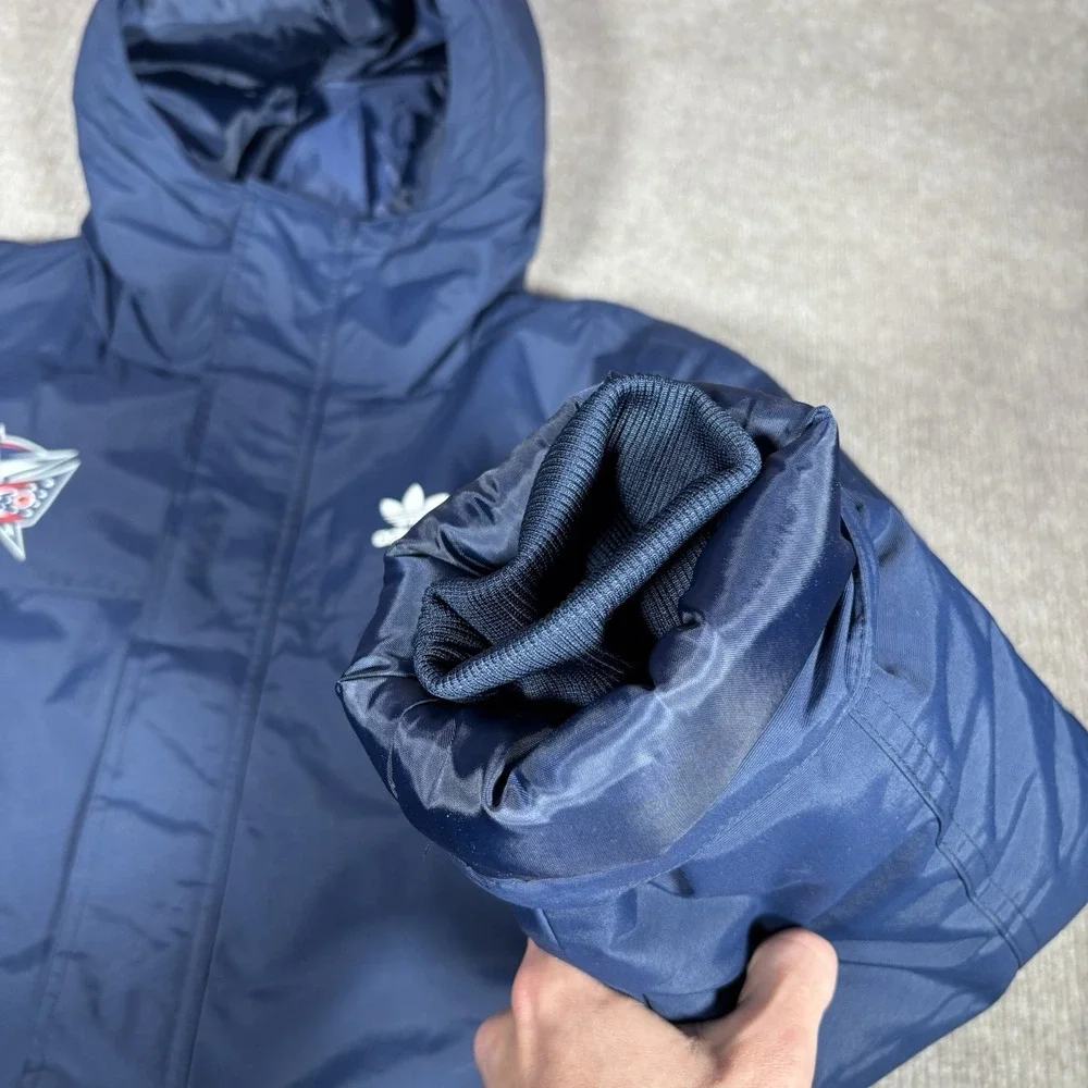 Adidas Columbus Blue Jackets Jacket Mens M Blue Padded Parka‎ Coat Logo New NWT
